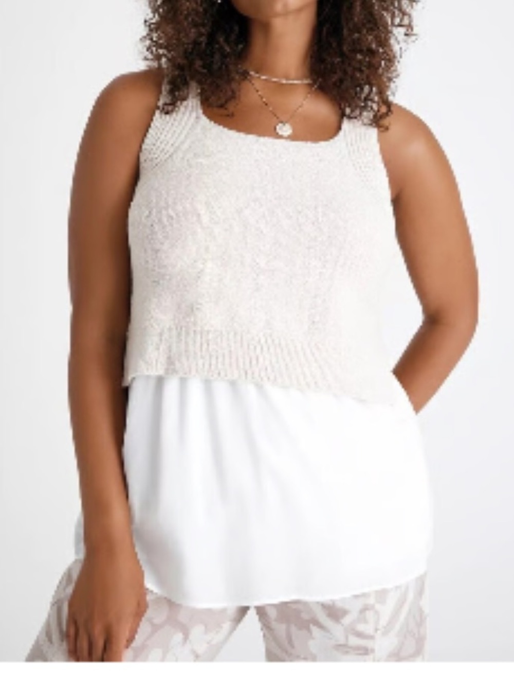Anthropologie Jenna Top, Cream Layered Knit Tank